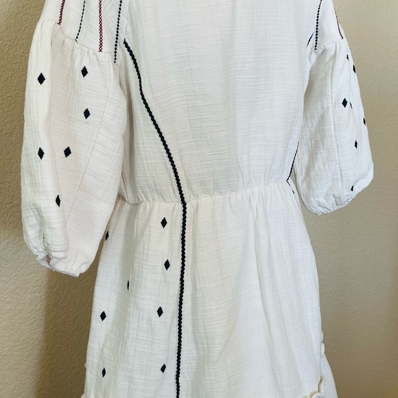 Roolee SALT Women’s Small Embroidered Boho Dress White Puff Sleeve - Picture 9 of 11